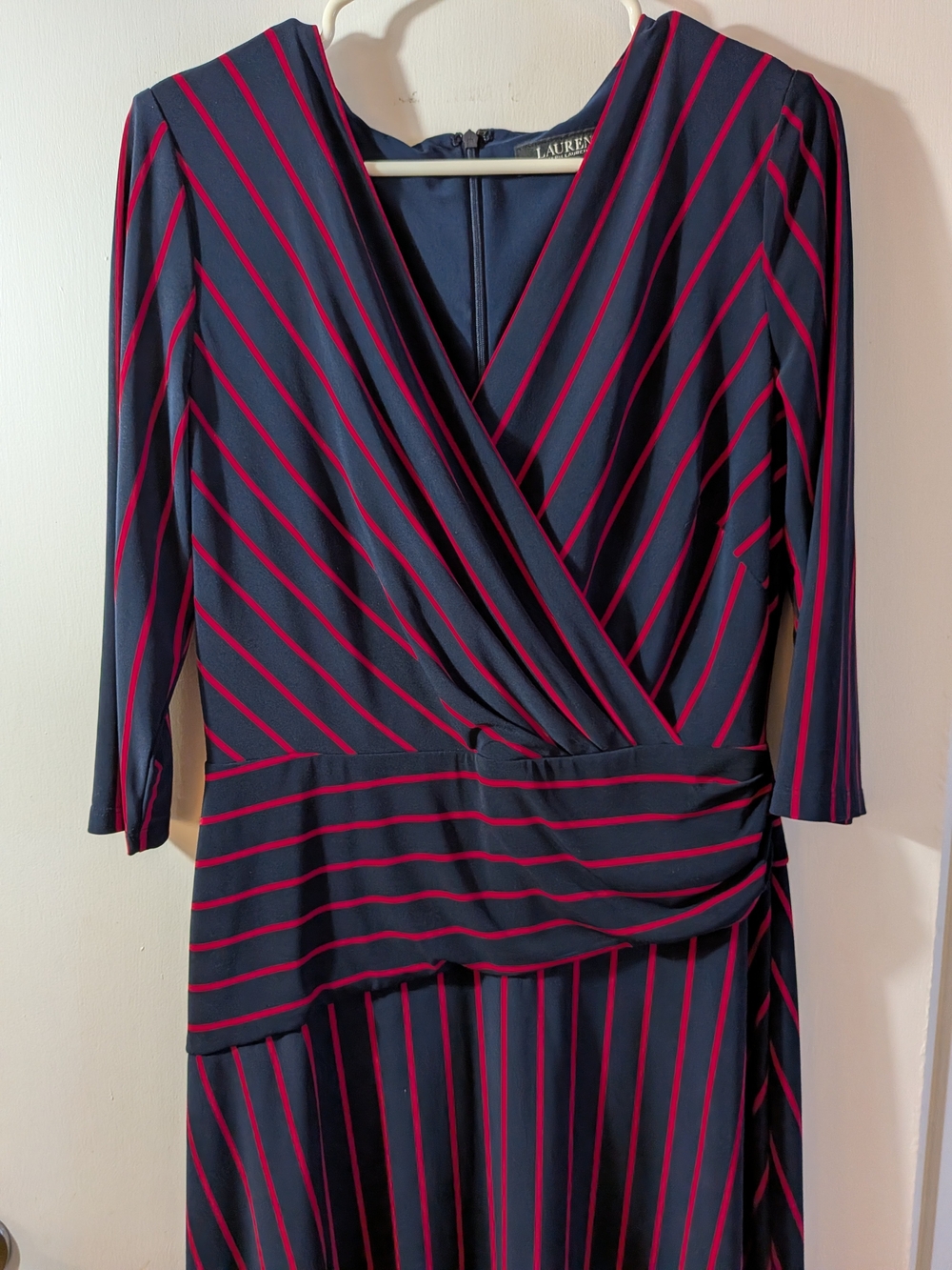 Lauren Ralph Lauren Navy and Red Striped Wrap Styled Dress